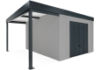 Garden house with Hormann garage door and 1,5m left carport in light grey